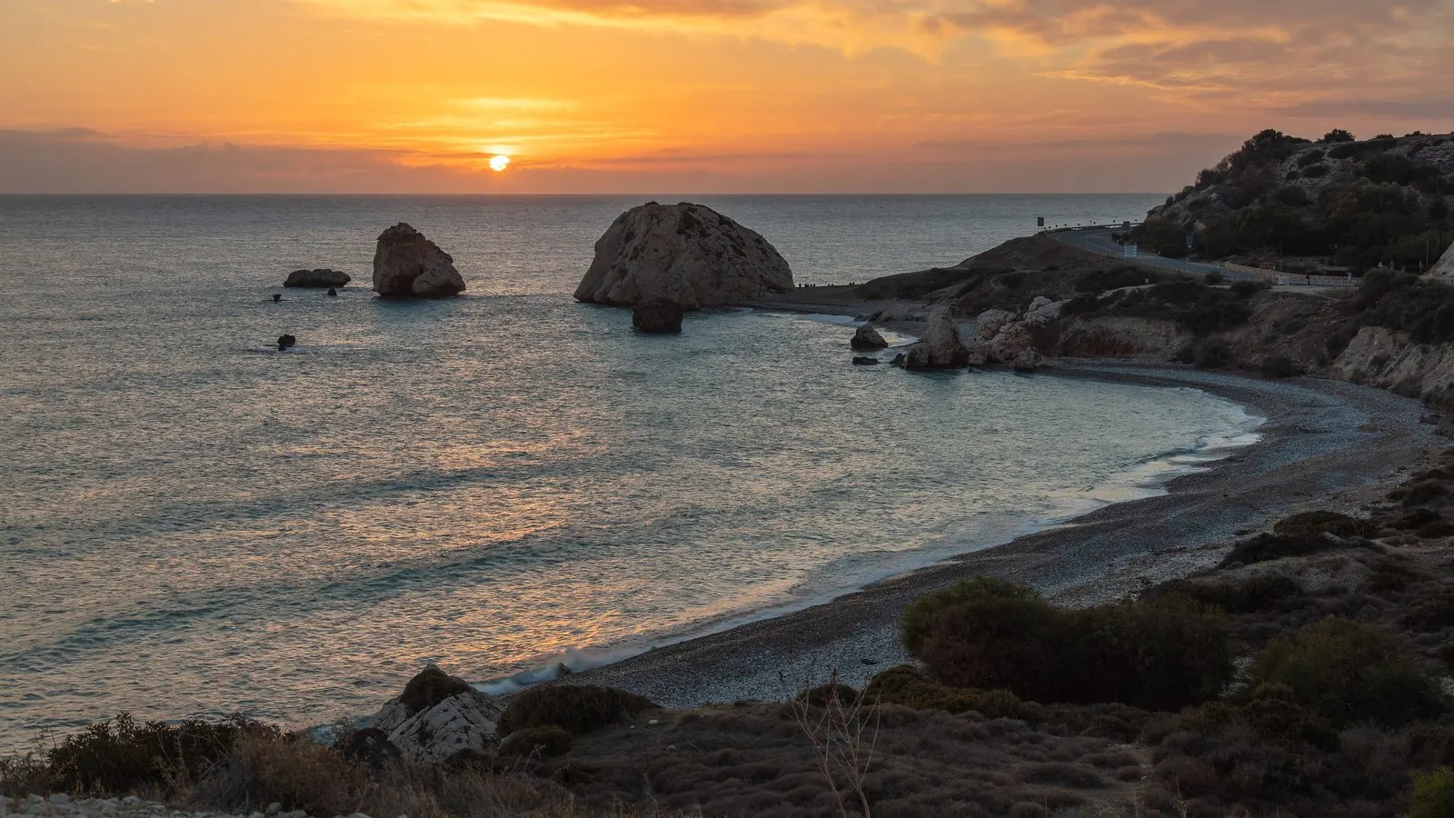 Aphrodite's Rock (Petra tou Romiou) near Paphos at sunset, the mythical birthplace of Aphrodite